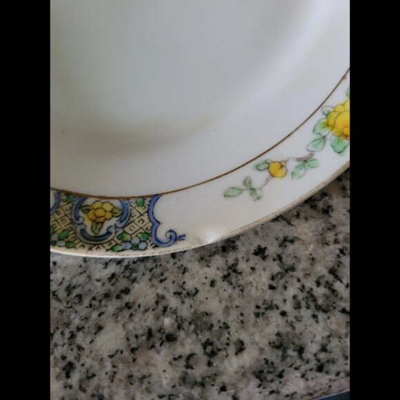 VINTAGE BERRY Saucer HAND-PAINTED NIPPON YELLOW FLOWERS BLUE - Picture 2 of 5